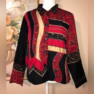 Sz M Koret Vintage Red & Black Corduroy Patchwork Jacket